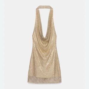 Zara Sparkly Rhinestone Mesh Halter Neck Mini Dress